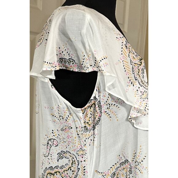a.n.a A New Approach Ruffled White Paisley Blouse 100% Rayon Women's Size Medium - Picture 8 of 15
